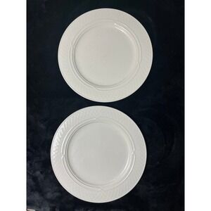 Homer Laughlin Gothic White Dinner Plates Set of 2 Embossed Lattice Rim USA